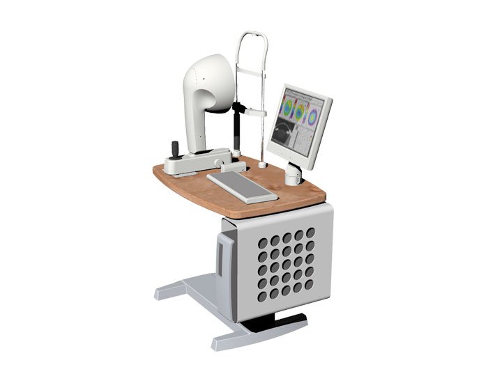 Hubtisch Modularer, höhenverstellbarer Systemtisch für ophthalmologische Geräte.